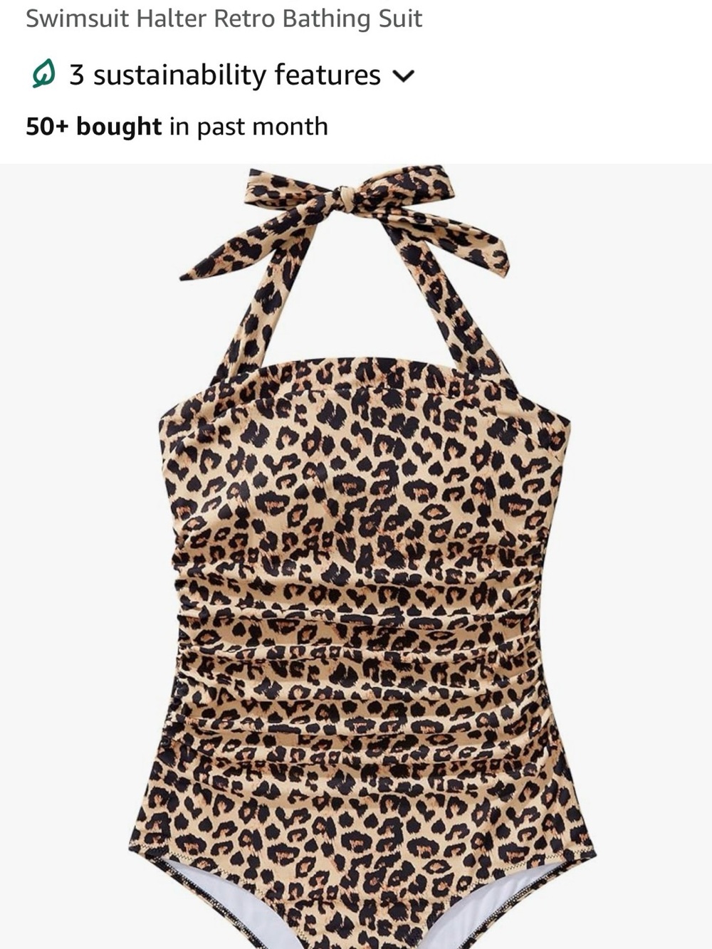 Leopard Print Halter One-Piece Swimsuit - Tan/Black